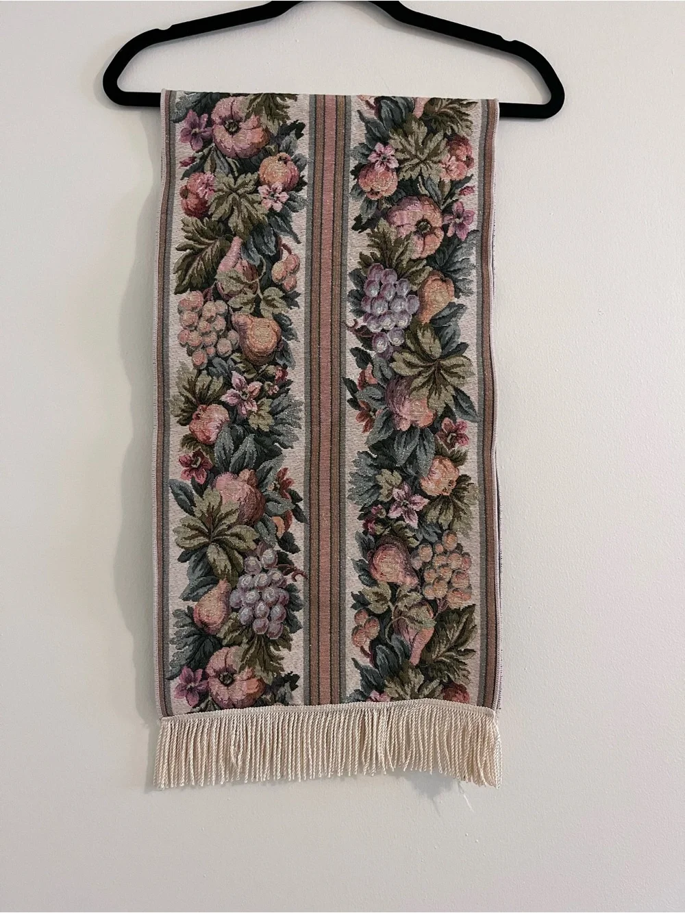 Traditional Multicolor Fruit Floral Tapestry Table Runner with Fringe